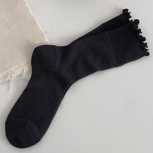 Image of zrylibya Women Cute Roll Top Turn Cuff Slouch Socks Hollow Out Crochet Solid Casual Crew Socks 4 Pairs