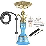 Luna Hookah Premium Travel Tradi Shisha Absolutes Komplett Set edles Design | Traditionelle Wasserpfeife 43 cm inkl. Steinkopf Kaminaufsatz Tradischlauch und Zange (Ozean Blau)