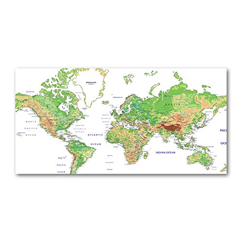 Carte du monde sur toile 120x60 cm tableau vert pour salon