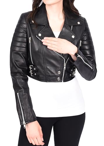 Veste courte en cuir pour femme style motard matelassé Liana
