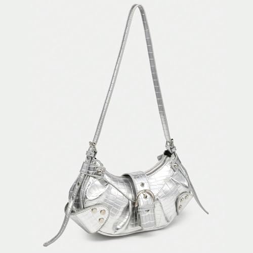 Image of Women's Y2K Purse Shoulder Bag Top Handle Handbag Small Punk Hobo Clutch Purses Bags Trendy Trendy Leather Buckle Punk Purses