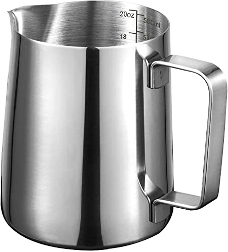 Pichet Inox 600ml – Pichet à Lait 20oz en Acier Inoxydable 304 avec Graduation Intégrée, Idéal pour Espresso, Cappuccino, Latte Art, Moussage du Lait, Café...