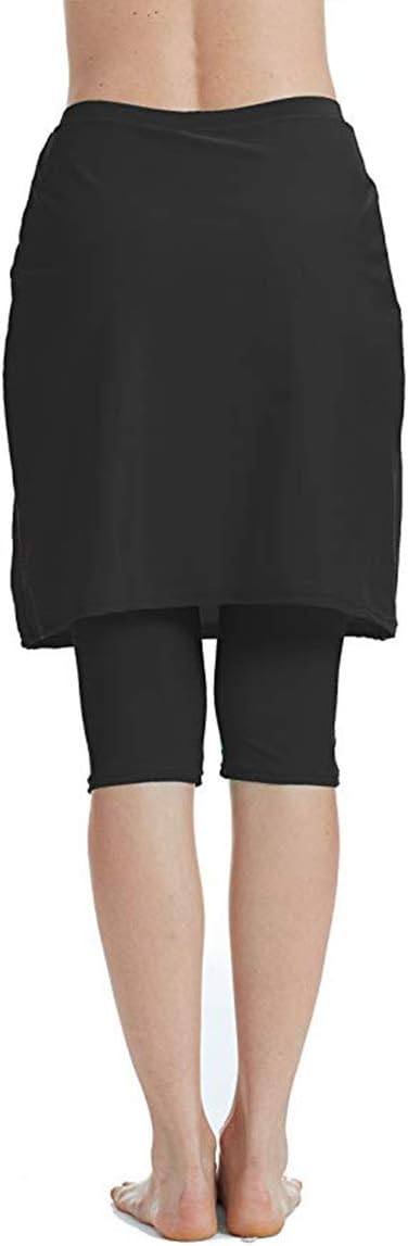 Akaeys Women's Swim Skirt with Attached Capri Leggings Sun Protection Athletic Sports Swimwear Bottom