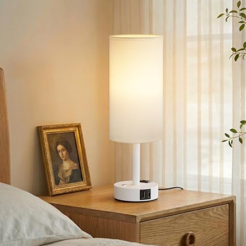 White Touch Bedside Lamp for Bedroom, Stepless Dimmable, USB A+C, AC Outlet by aooshine - Used condition - US$25.57