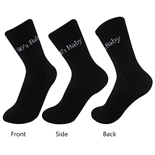 Casual Ankle Socks For Women Cotton Crew Socks 90" S Baby Socks Women Colorful Soft Socks Art Cool Socks For Teen Girls (90'S Baby(Black+White)) #TOP5