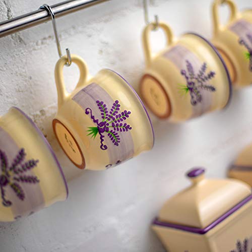 City to Cottage® Lavender Pattern Purple and Cream | Designer Handmade Hand Painted | Large Unique Ceramic 12oz/350ml | Cappuccino Coffee Tea Cup with Saucer | Gift - Image 5