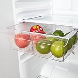 Steelo SoFresh Plastic Fridge Storage Drawer - Sliding Organizer Tray Box - Under Shelf Fridge Storage Basket - Pull Out Refrigerator Drawer for Fruits & Vegetables - Clear, With 2 Partition