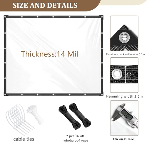 Heavy Duty Clear Tarp 8x10ft Thickened 14Mil Waterproof Clear Tarps with Grommets Tear Resistant PVC Vinyl Reinforced Edges for Greenhouse Patio Garden Pavilion Chicken Porch Outdoor Chicken Coop by MVRFN - Image 7