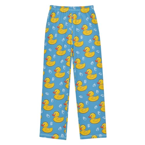 Little Yellow Duck on Blue Background Pajamas Bottoms with Pockets Comfy Pjs Sleepwear Elastic Waistband Pajamas Pants Lounge Pants for 6-14 Years