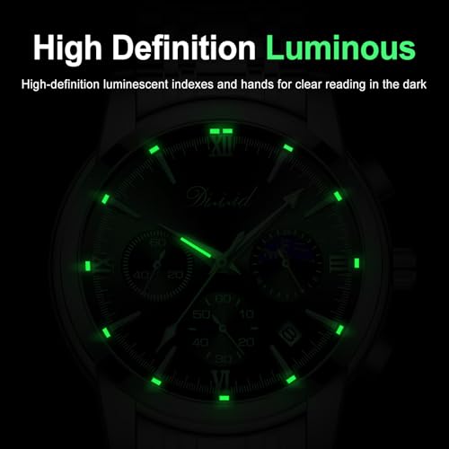 Image of Watches for Man Analog Wrist Watch Stainless Steel Chain Formal Premium Classic Business Branded Original Day Date Functioning Subdials Waterproof Luminous Gifts for Men Special Unique