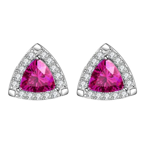 EKJQB Triangle Stud Earrings S925 Sterling Silver Triangle Gemstone Stud Earrings For Women Her（Style 7）