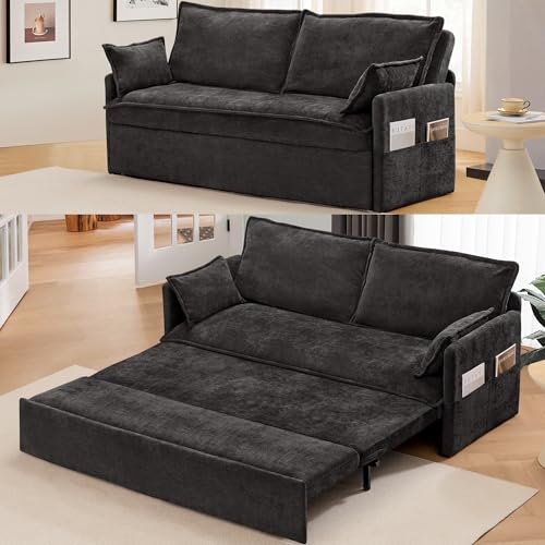 SUNWAVE 60" Queen Pull-Out Sofa Bed with USB & Pockets