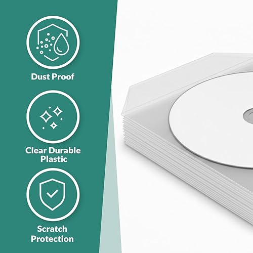 FLLAGG20 200X Kunststoff CD Hüllen | Transparent, PVC, mit Verschlussklappe | Für CDs, DVDs, Blu-Rays | Staub & Schmutzschutz, platzsparende und transparente Aufbewahrung Umschläge Cd Sleeves