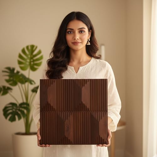 Image of Kayra Decor 3D PVC Wall Panels for Bedroom & Living Room | Artisian Design | Blackwood Color| 19.7 x 19.7 Inch | Pack of 12 | 32.28 Sq Ft