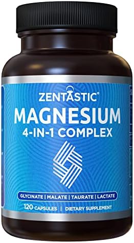 Zentastic 4-in-1 Magnesium Complex - Chelated Magnesium Glycinate, Malate, Taurate & Lactate - High Absorption for Healthy Muscles, Heart, Bones - Magnesium Supplement - 120 Magnesium Capsules