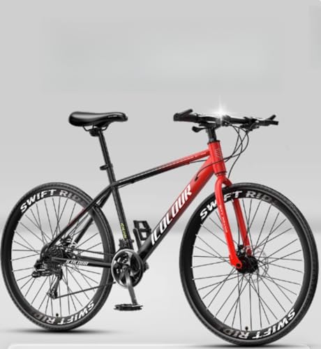 Dazzix26インチロードバイク 700c 大人用24/27/30段変速MTB 高炭素鋼バーハンドルディスクブレーキ都市競技男女プレゼント自転車中学生 高校生 大学生 通学 通勤 男女兼用 (30ホイール/24スピード/ストレートハンドル/フレイムレッド