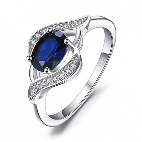 Bague femme argent 925 avec pierre bleue ovale de fiançailles