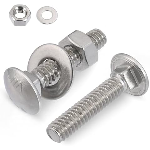 VGBUY 1/4-20 x 1-1/4" Carriage Bolts Screws 24 Sets, 304 Stainless Steel 18-8, Round Head Square Neck, Carriage Bolts and Nuts Kit, with Flat Washers Cover