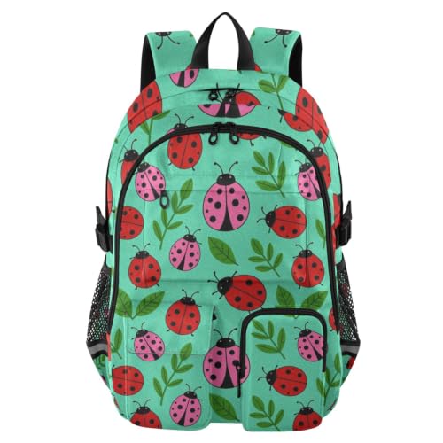 Mochila de viaje para laptop y oficina de adultos con estampado de mariquitas rosa