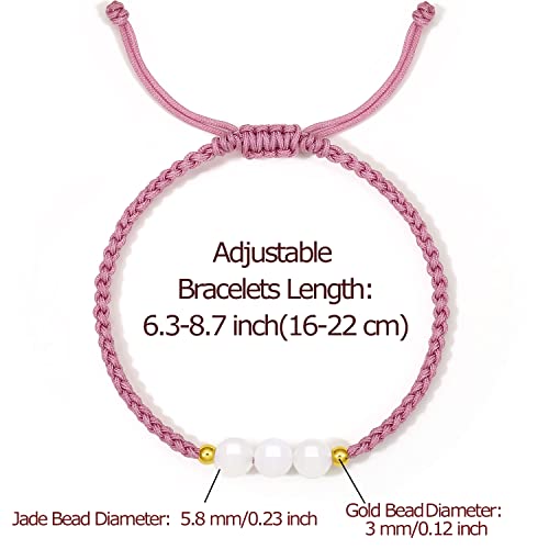 24K Solid Gold Bracelets for Women, Real Pure Gold Adjustable Friendship Gold Bead White Jade Bead Bracelet Green Pink Braided Bracelet for Women Men Mom Girlfriend2