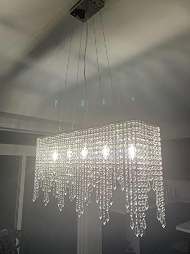 A1A9 Luxury Crystal Chandelier Ceiling Lights, Modern Rectangle Raindrop Elegant Chandeliers Fixture Clear K9 Crystal Romantic LED Pendant Lighting for Livingroom, Dining Room, Foyer, Lounge, Bar