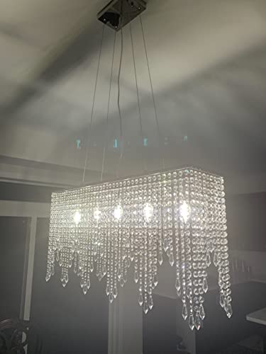 A1A9 Luxury Crystal Chandelier Ceiling Lights, Modern Rectangle Raindrop Elegant Chandeliers Fixture Clear K9 Crystal Romantic Led Pendant Lighting For Livingroom, Dining Room, Foyer, Lounge, Bar #TOP3