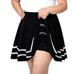 TRIWORKS Plus Size Black and White A-Line Mini Skater Skirt with Shorts Women's Basic Tennis Skirts Casual Stretchy High Waist Flared Pleated Skirt 3XL