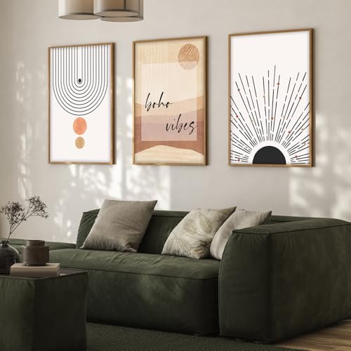Image of ARTELLY Modern Boho Abstract Line Art Wall Decor, Set of 3 Framed Prints, Beige and White, 13x19 Inches, Geometric Design for Living Room, Bedroom Office Decoration Poster Wall Art Decor (BOHO 2)