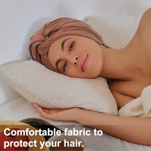 Image of DRESHOW African Turban for Women Knotted Hairwraps for Sleeping Headwraps Ribbed Turban Stretch Jersey Head Scarf for Black Women Chemo Cancer Cap