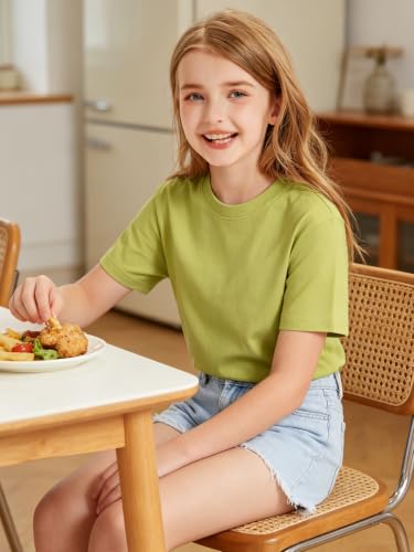Image of HOTIAN Girls T Shirts 100% Cotton Short Sleeve Tops Kids Summer Casual Crewneck Basic Tees 3-14 Years