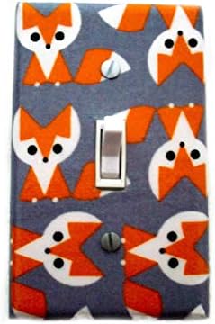 Fox Light Switch Cover - Forest Friends Nursery Decor - Woodland Animals Switchplate - Grey Orange White