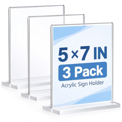 3 Pack Acrylic Sign Holder 5 x 7 Inch, Business & Store Sign Holders