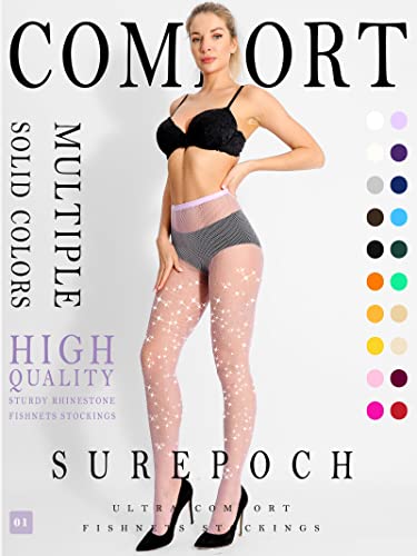 Image of SUREPOCH Powerhouse Sturdy Radiant Rhinestone Fishnet Stockings, Plus Size Tights Club Outfits for Women