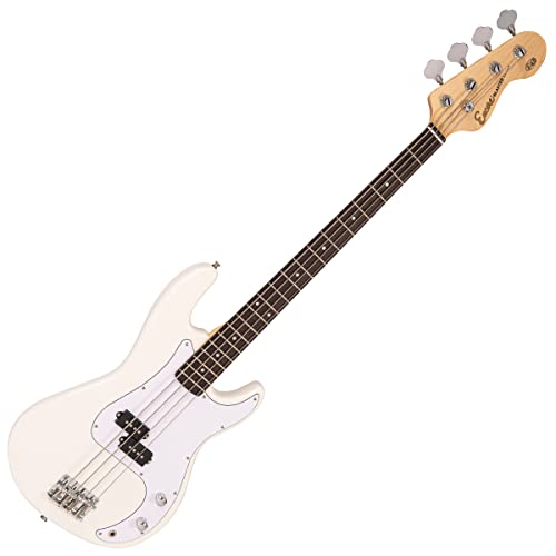 Encore Blaster E40 Basso Vintage Bianco - Per Principianti, Con Lezioni Online E Legno Paulonia