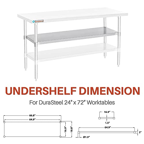 Image of DuraSteel Galvanized Under Shelf for Work Tables - Extra Adjustable Lower Shelf for 24 inch x 72 inch Stainless Steel and Wooden Worktables - Fits for use in Restaurant, Warehouse, Home, Kitchen, Garage