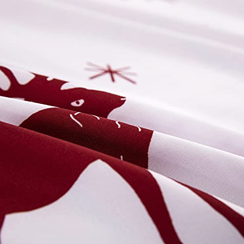 Christmas Duvet Cover Set Queen, 3 Pieces Reversible Red Plaid Reindeer Snowflake Bedding Set With 2 Pillowcases, Soft Microfiber Holiday New Year Bedding Gifts Queen 90”X90”(Not Comforter) #TOP6
