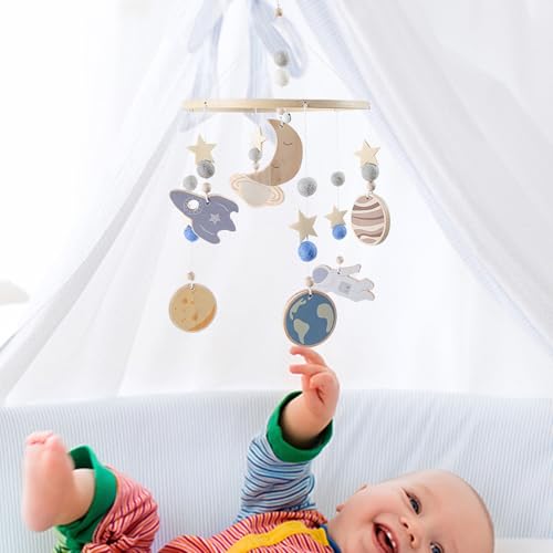 Miniatura 3 de Móvil Para Cuna Colgante De Madera Infantil - Móvil Espacial Para Cuna Giratorio 360 Grados Para Estimulación Visual Calmante Y Relajante, Uso En Juegos, Noche, Habitación Infantil Y Viajes