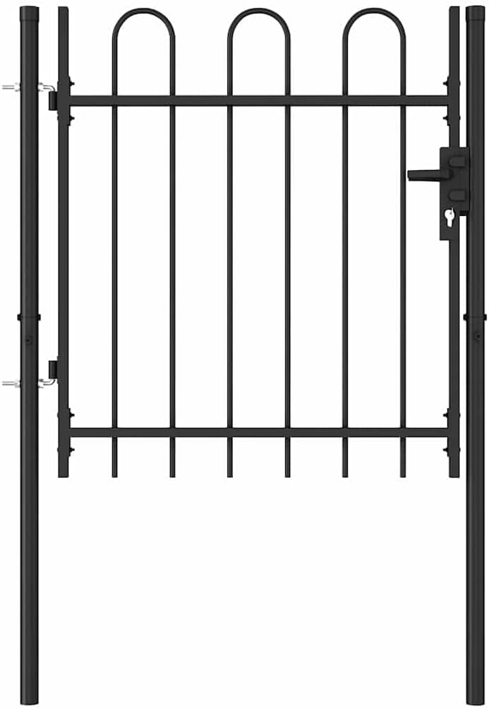 vidaXL Fence Gate Boxtel, Metal Fence Post for Outdoor Patio Backyard Lawn Landscape, Garden Gate with Arched Top, Steel 39.4"x39.4" Black Single Door
