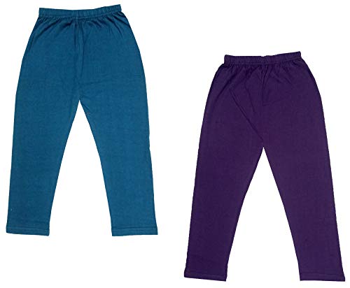 Image of IndiWeaves Girls Super Soft Cotton Solid Capri Pants (Wine, Blue, 10-12 Years) Pack of 2