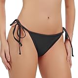 2017 NEW Womens Swimwear Sexy Tie Side Sweet Heart Brazilian Bikini Bottom Hipster Swimsuit Beachwear Swimwear, Black, Medium