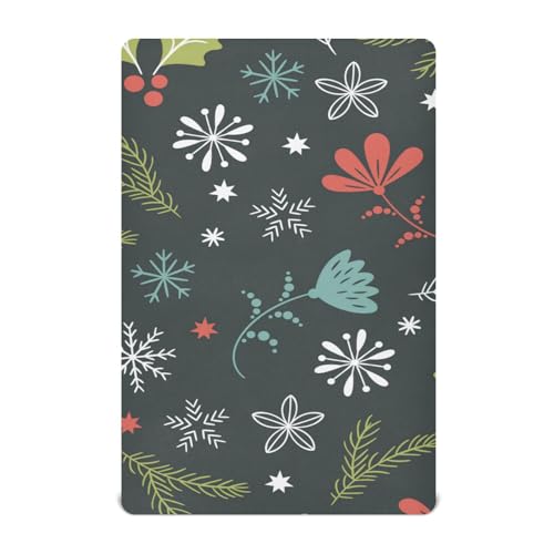 Moudou Christmas Spruce Branches Playard Sheet for Boy Girls, Soft Breathable Fitted Toddler Sheet for Standard Playard Bed Mattress, 39 x 27 x 5 Inch