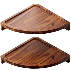 Demigo Floating Round Corner Shelves for Wall 2pcs – Acacia Wood Wall-Mounted Storage Shelves for Home Decor, Space Saving Displays for Living Room, Kitchen, Office, and Bedroom (Natural Brown)