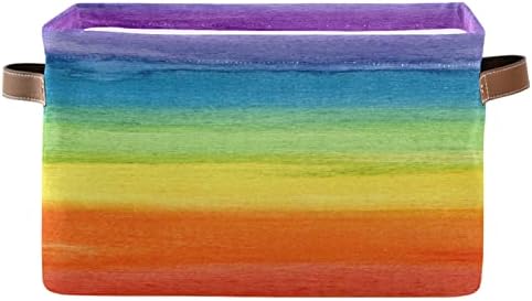 Colorful Stripe Rainbow Pattern Large Storage Basket Foldable Storage Box Organizer Bins with Handles for Bedroom Home Office