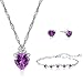 Produktbild Majesto Schmuckset Herz Anhänger Halskette Lila Kristall und Ohrstecker Ohrringe und Armband für Damen Mutter kleines Mädchen Teenager - Schmuck Zubehör Geschenk 925 Sterling Silber