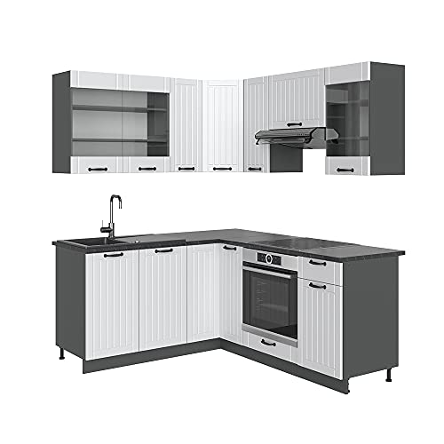 Vicco Eckküche Fame-Line, Weiß Landhaus/Anthrazit, 160 x 190 cm ohne Arbeitsplatte