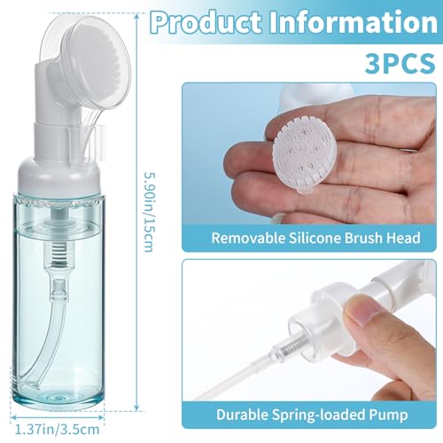 3 PCS Empty Foaming Pump Dispenser Facial Cleanser Foaming Bottle Small Mousse Foaming Soap Pump Container with Massage Clean Brush Head for Lash Cleanser Hand Soap Shampoo to Travel2