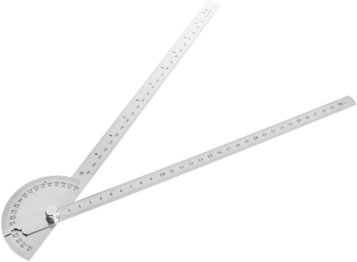 Stainless Steel Double Arm Protractor with Ruler 180 Degree 250mm | Rustproof, Accurate Measurement, Adjustable Nut, Silver Finish, Length Measurement, Architectural Design
