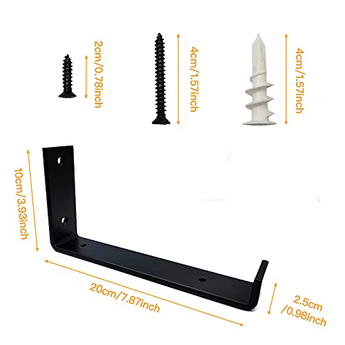 2 Pcs Shelf Brackets, Heavy Duty Black Floating Shelf Bracket With Lip, Metal Wall Mounted Shelving Support Brackets, J Shaped Shelves Corner Brace Brackets Hardware For Open Shelving, 4X7.28 Inch #TOP1