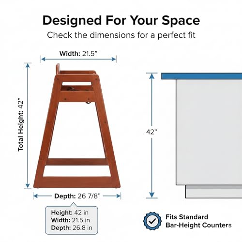 Image of Mahogany Wooden Bar Height Restaurant High Chair - Stackable Rubberwood Dining Chair for Bar Height Tables, Easy-Clean Finish, Commercial Restaurant Seating