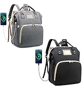 2 Pack Baby Diaper Bag Backpack with Changing Station Grey+Black